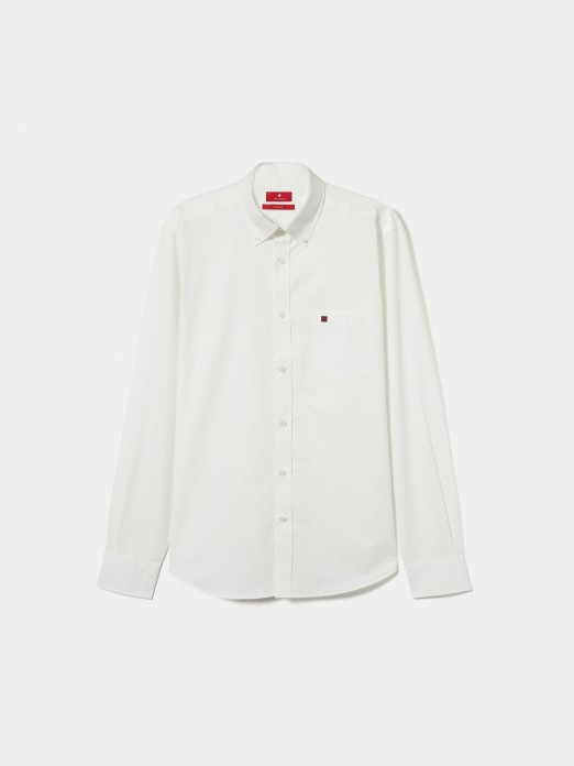 Man's regular fit cotton shirt in plain colour