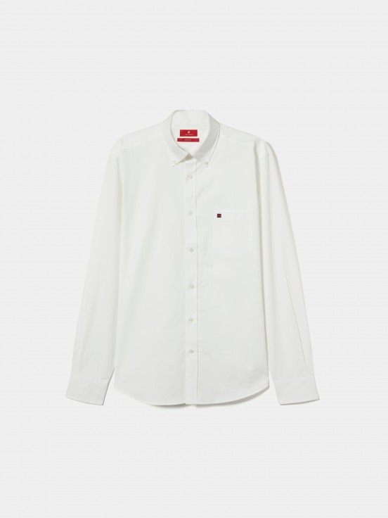 Man's regular fit cotton shirt in plain colour