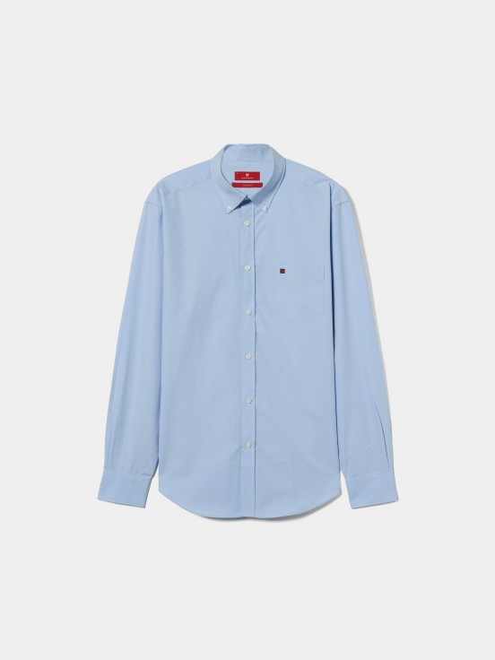 Man's regular fit cotton shirt in plain colour