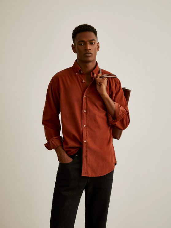 Camisa regular fit de bombazine