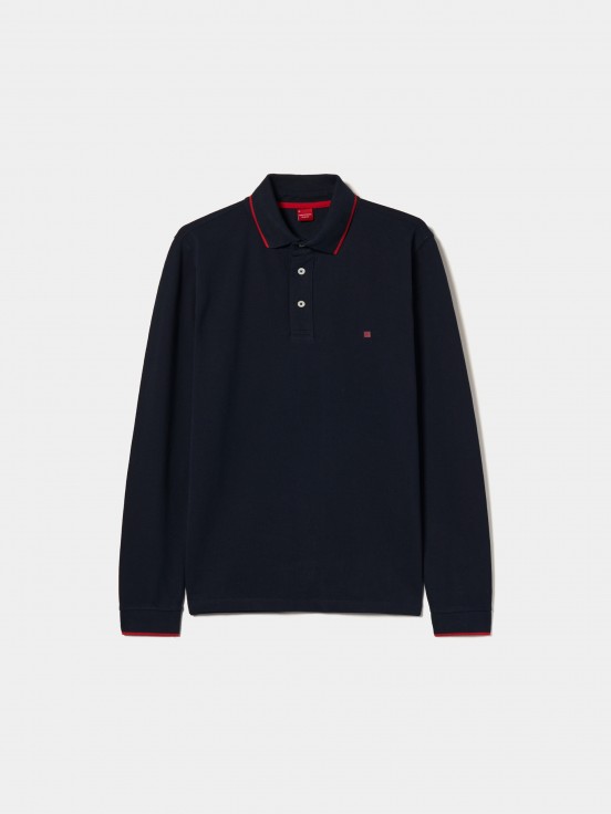 Long sleeve piqu polo shirt