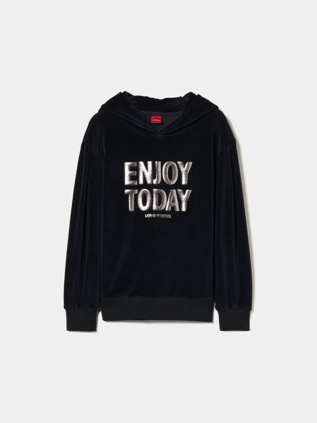 Sweater veludo com capuz