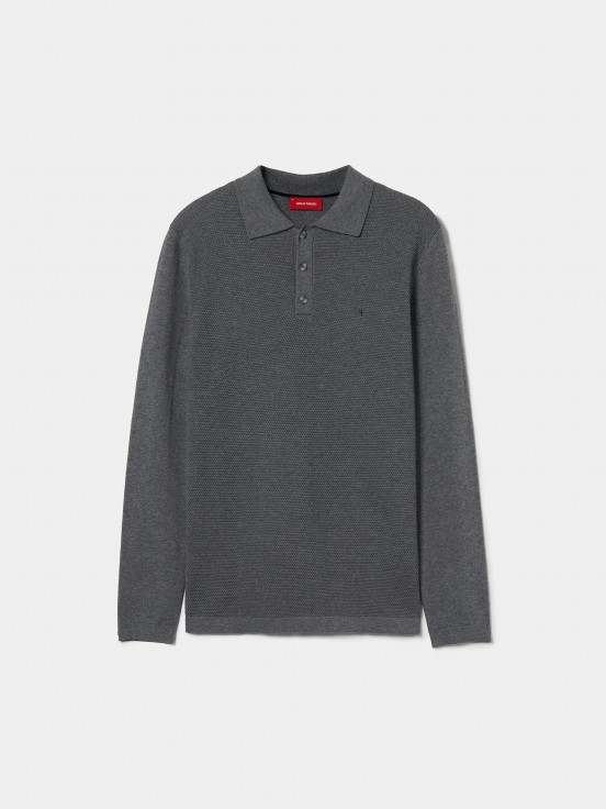 Long sleeve polo with texture