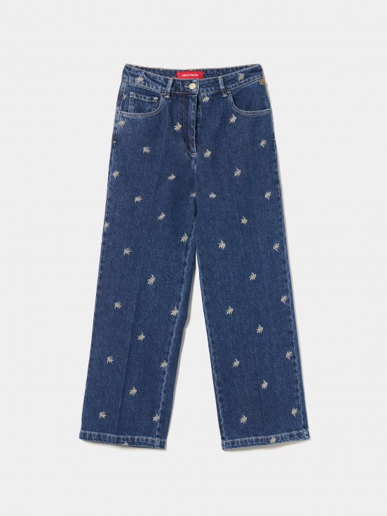 Embroidered denim pants