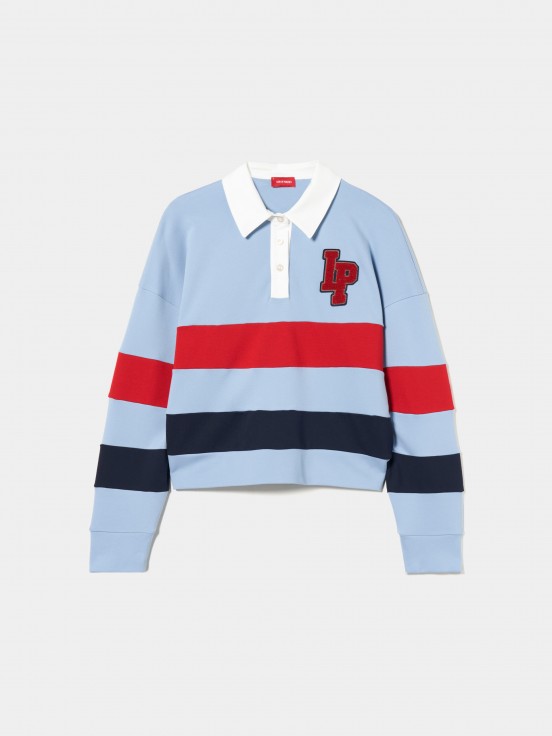 Striped long sleeve polo shirt