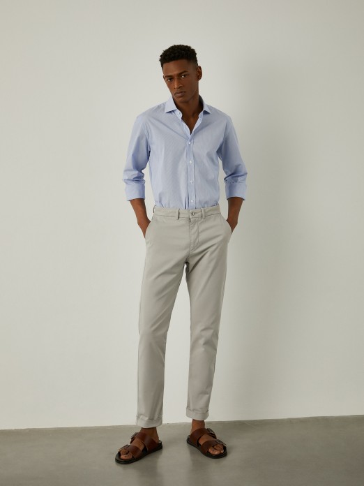 Leon Slim Fit Plaid Striped Grey Pants