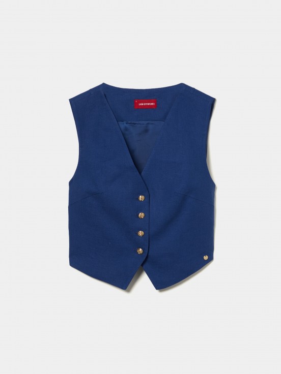 Linen vest with gold buttons