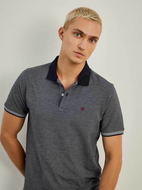 Two-tone knit piqu polo