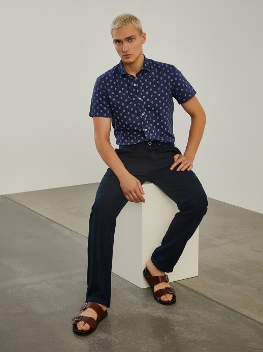 Short sleeve shirt in linen and cotton