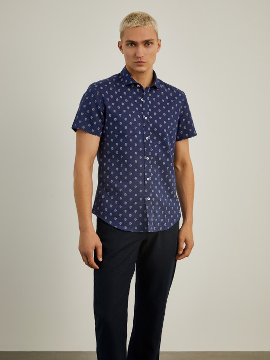Short sleeve shirt in linen and cotton