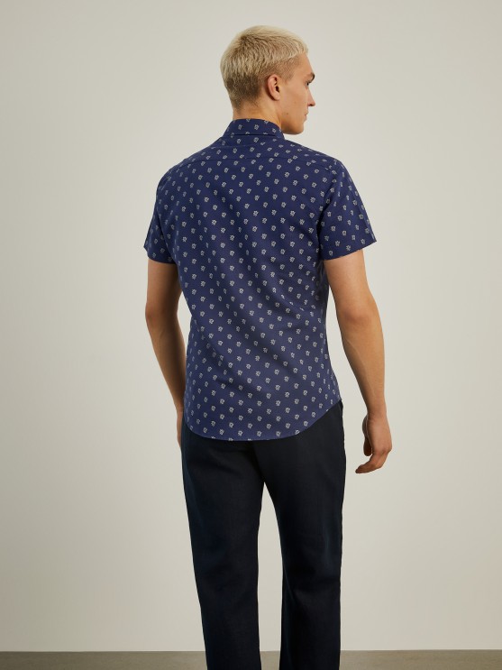 Short sleeve shirt in linen and cotton