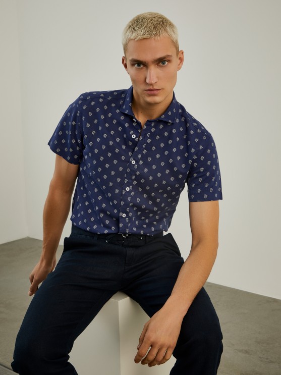 Short sleeve shirt in linen and cotton