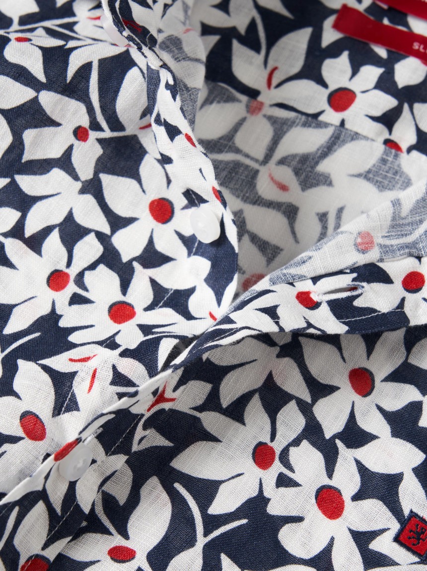 Camisa de linho slim fit �s flores