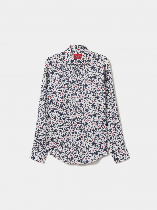 Camisa slim fit de lino con flores