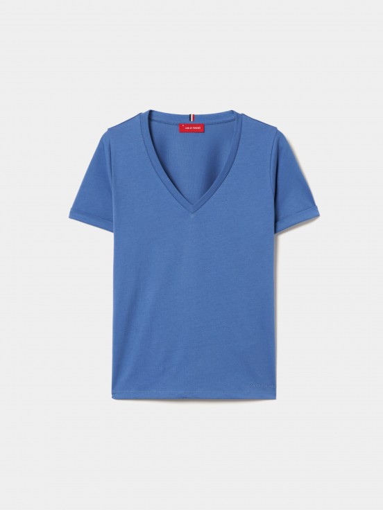 T-shirt de algodo decote em V