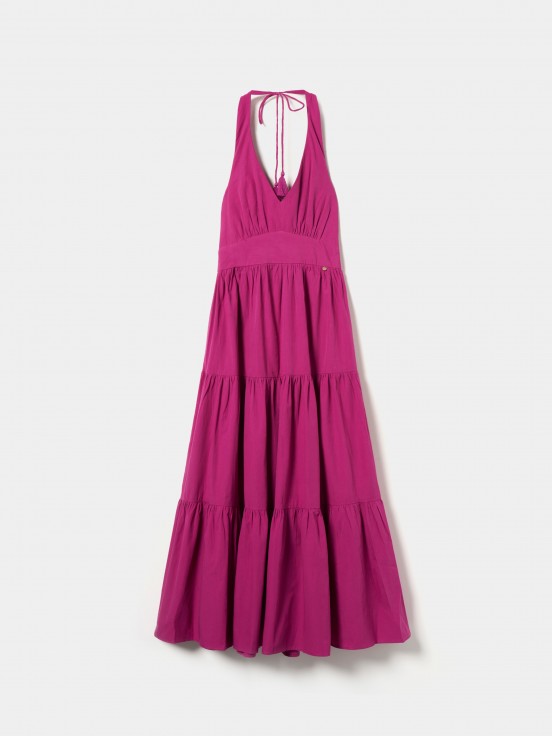 Vestido comprido com folhos