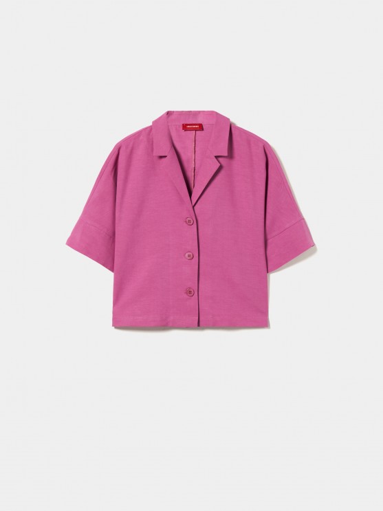 Camisa curta em tencel e linho