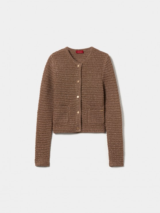 Knitted coat with lurex