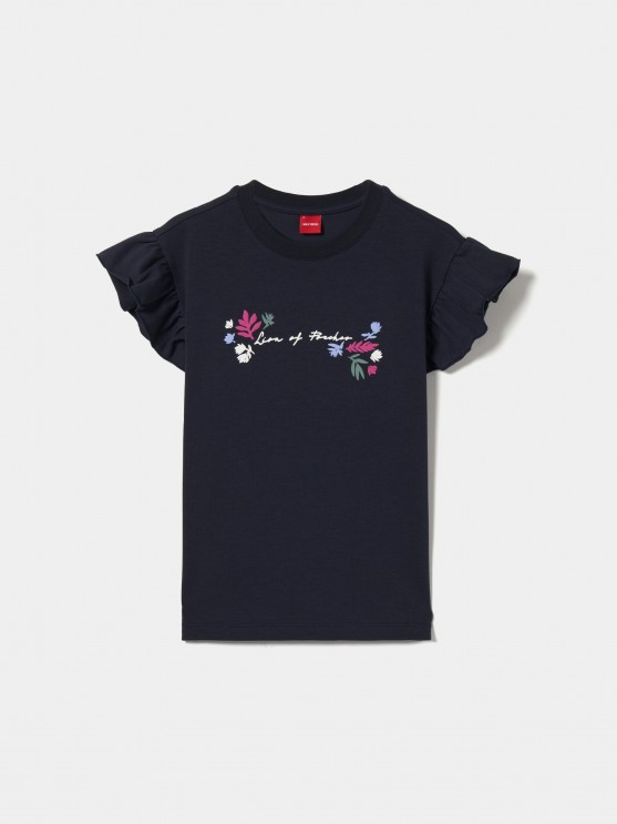 T-shirt with frill and print