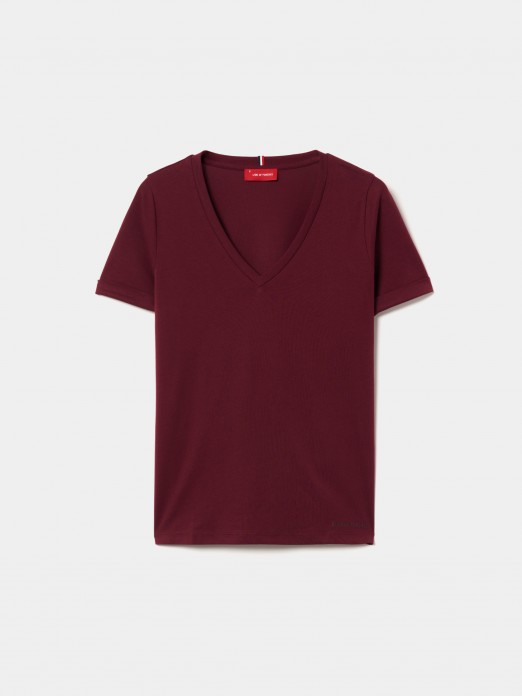 T-shirt de algodo decote em V