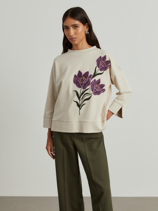 Floral embroidered sweater