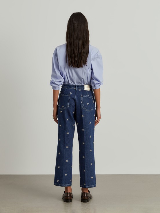 Embroidered denim pants