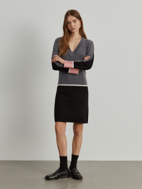 Tom Tailor Mujer Blusa En Viscolycra Con Bloque De Color Y Cuello De Punto Jersey Lana Merino Mujer