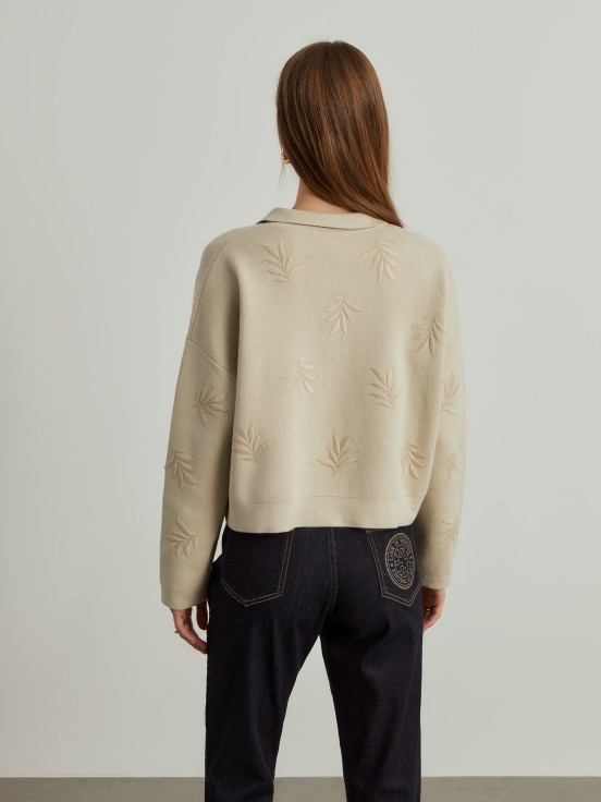 Leaves embroidered knitted coat