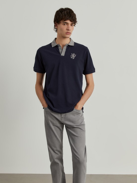 Buttonless piqu polo