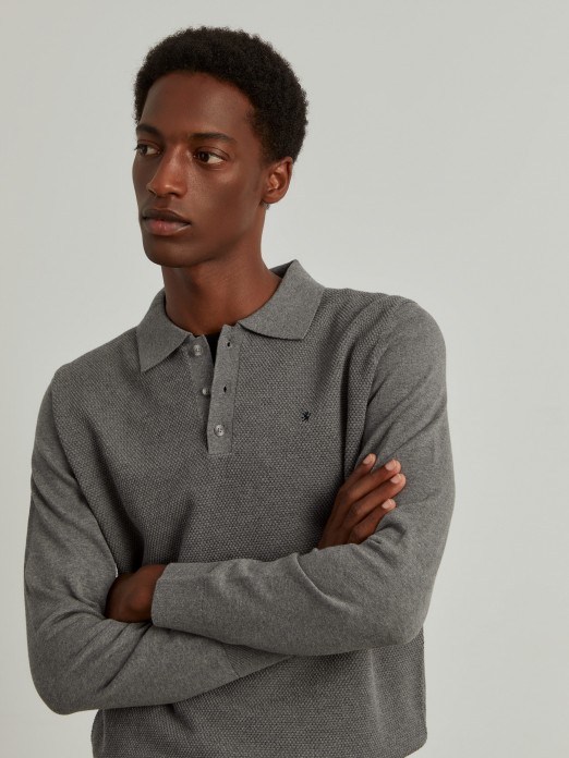 Long sleeve polo with texture