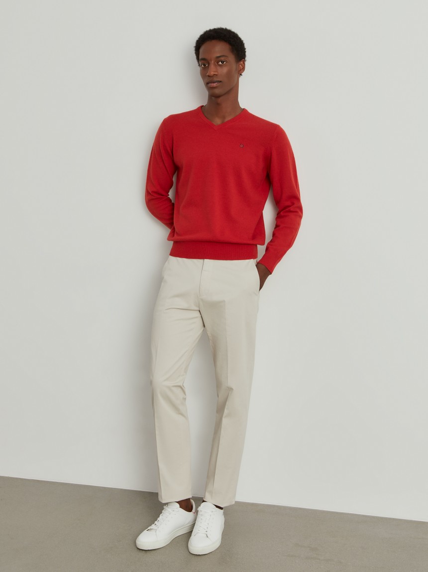 Pullover de l� decote em V