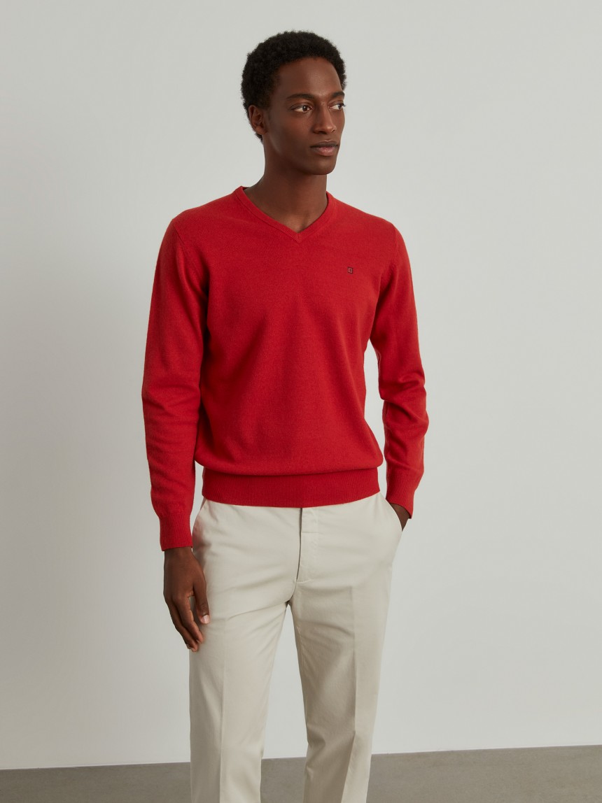 Pullover de l� decote em V