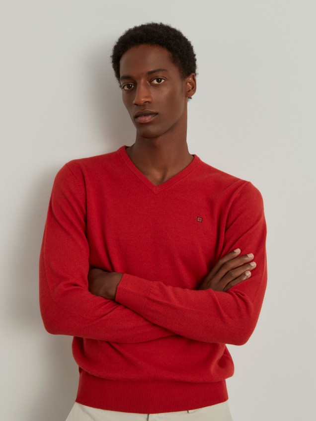 Pullover de lã decote em V