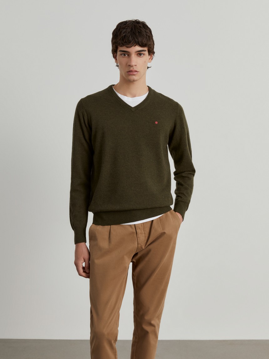 Pullover de l� decote em V