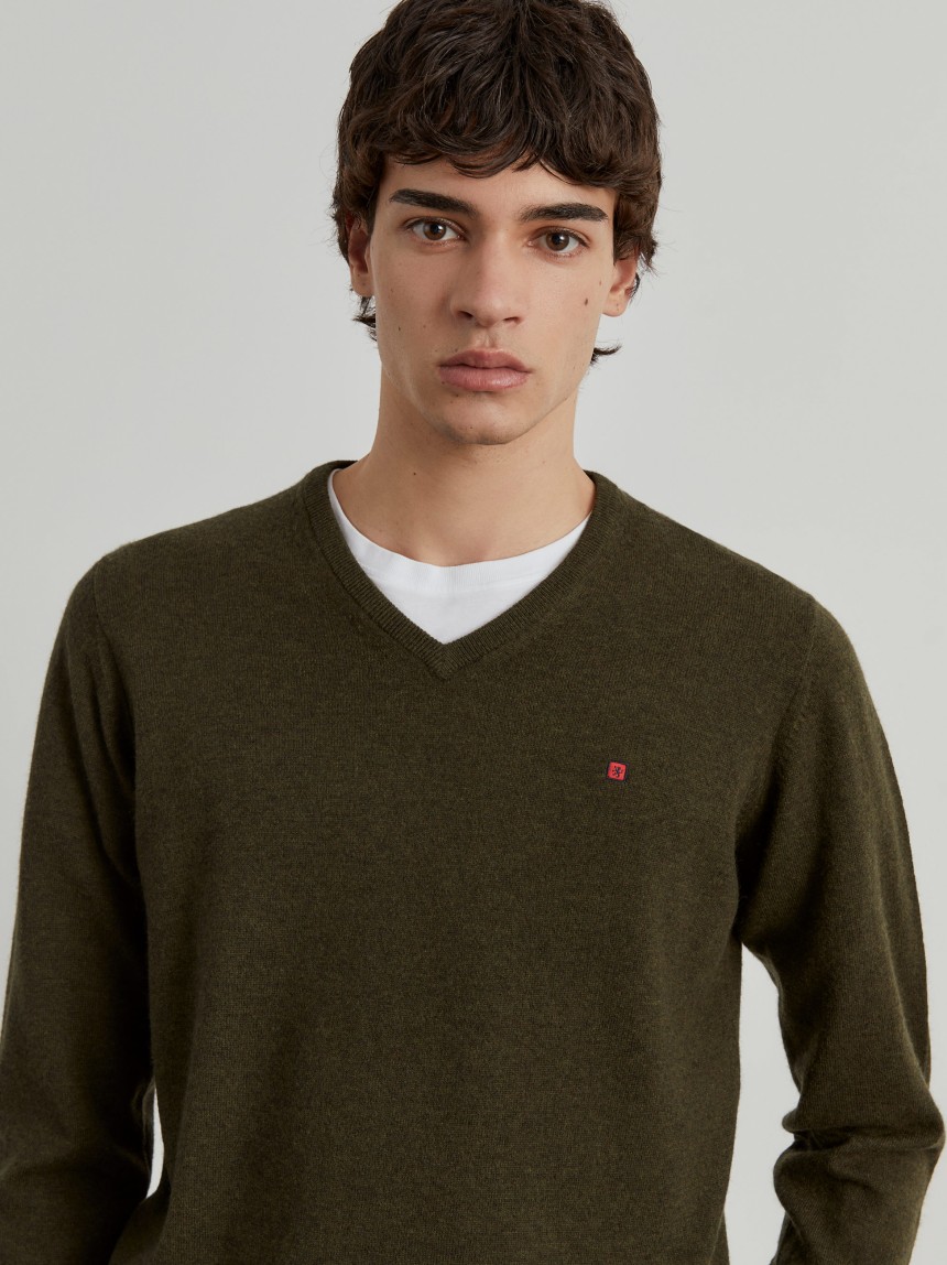 Pullover de l� decote em V