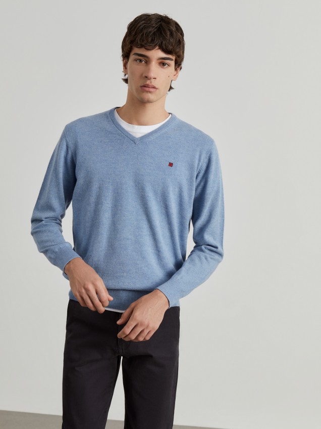 Pullover de lã decote em V