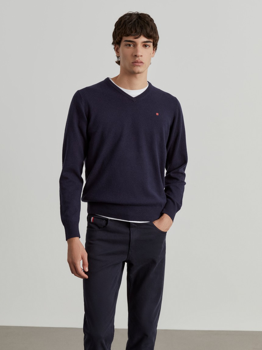 Pullover de l� decote em V
