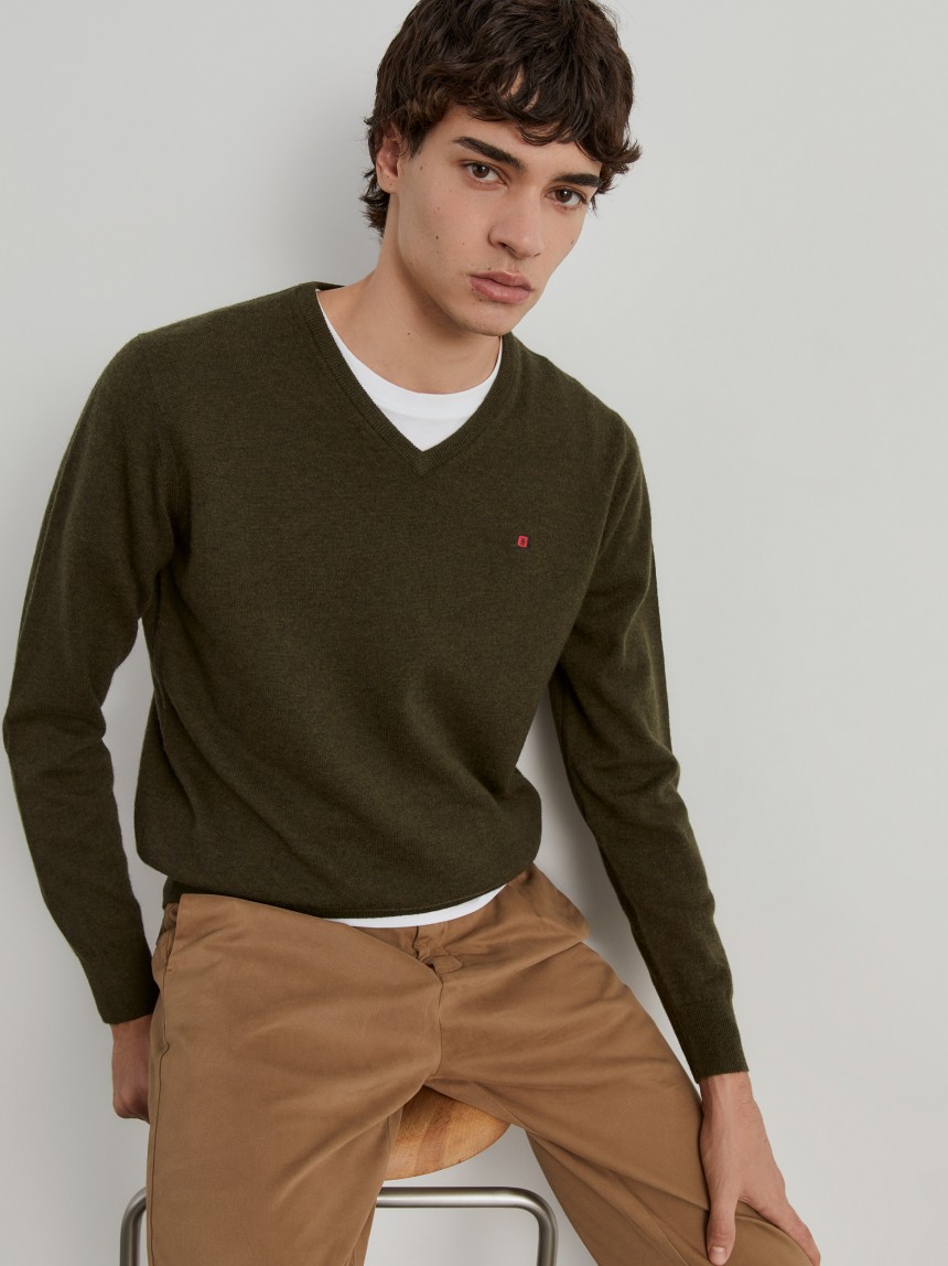 Pullover de l� decote em V