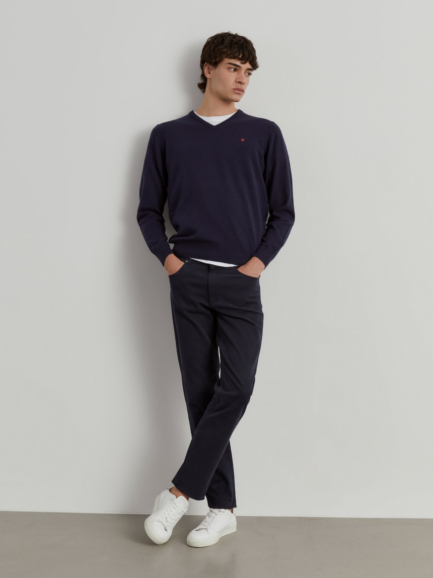 Pullover de l� decote em V