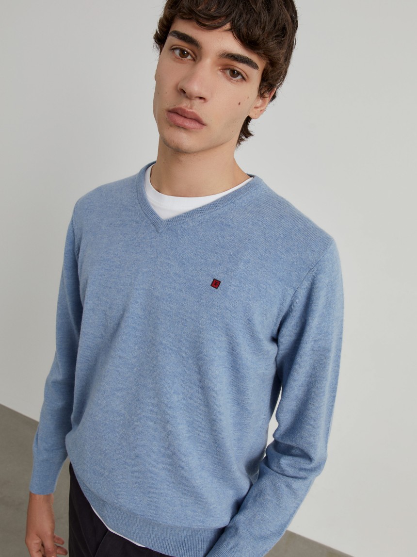 Pullover de l� decote em V