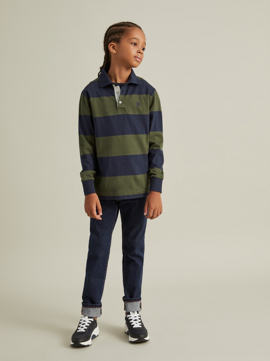 Polo �s riscas manga comprida