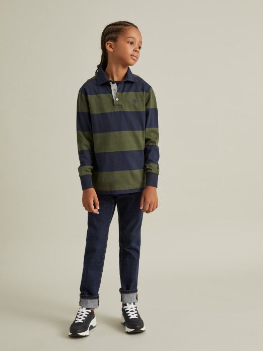 Long sleeve striped polo