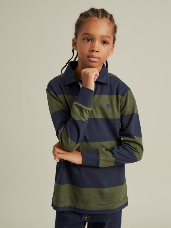 Long sleeve striped polo