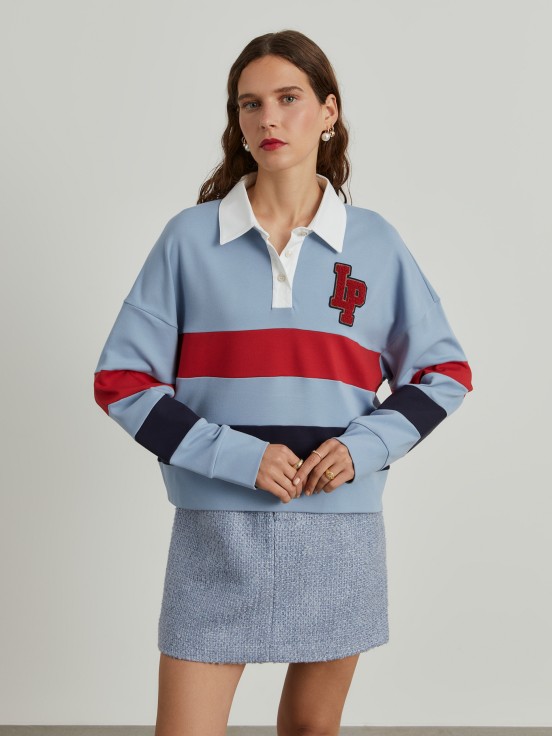 Striped long sleeve polo shirt