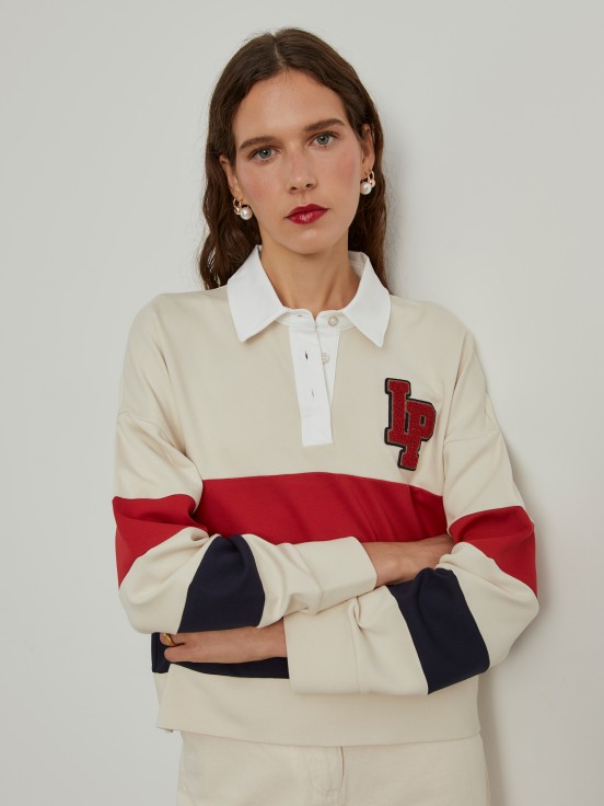 Striped long sleeve polo shirt