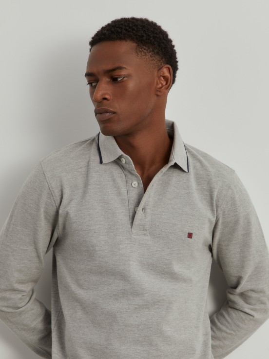 Long sleeve piqu polo shirt