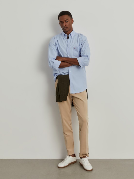 Man's regular fit cotton shirt in plain colour