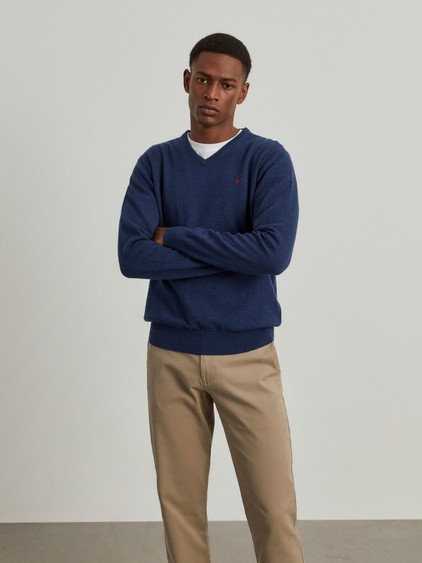 Pullover de l� decote em V