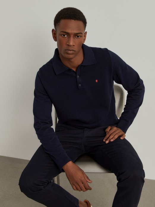 Long sleeve polo with texture