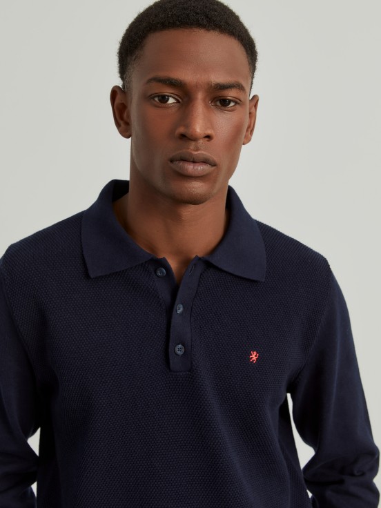 Long sleeve polo with texture